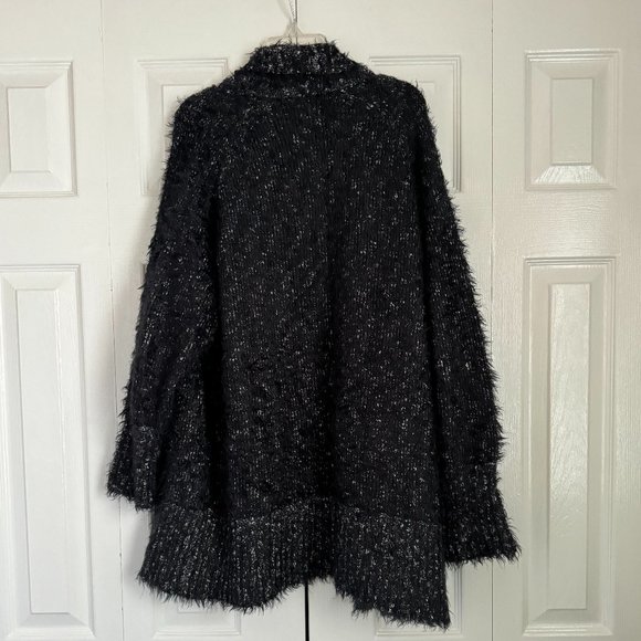 Express Fuzzy Eyelash Black White Cardigan Sweater Size M/L Like New Condition - Picture 3 of 6